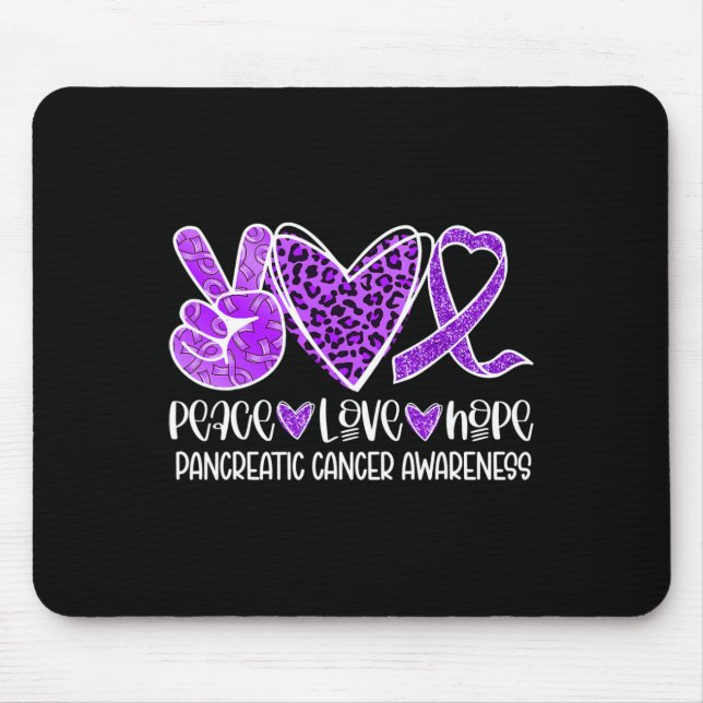 Peace Love Hope Leopard Purple Pancreatic Cancer A Mouse Mat (Front)