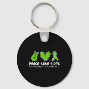 Peace Love Hope Mental Health Awareness Green Key Ring