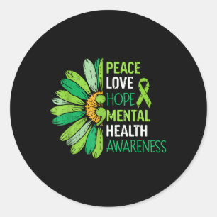 Peace Love Hope Mental Health Awareness Green Ribb Classic Round Sticker