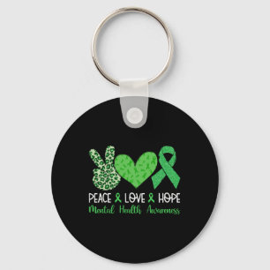 Peace Love Hope Mental Health Awareness Green Ribb Key Ring