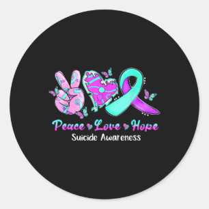 Peace Love Hope Purple &amp; Teal Ribbon Suicide A Classic Round Sticker