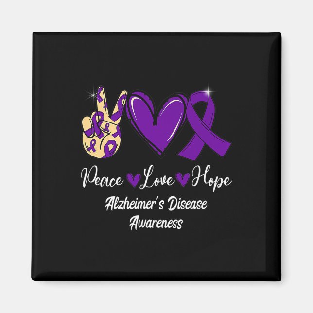 Peace Love Hope Purple Ribbon Alzheimer Disease Aw Magnet (Front)
