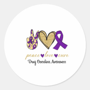 Peace Love Hope Purple Ribbon Drug Overdose Awaren Classic Round Sticker