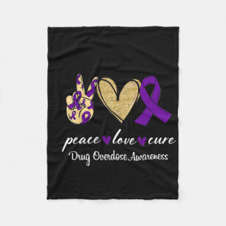 Peace Love Hope Purple Ribbon Drug Overdose Awaren Fleece Blanket