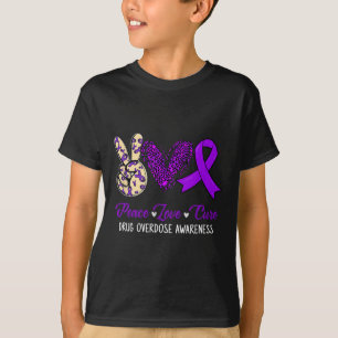 Peace Love Hope Purple Ribbon Drug Overdose Awaren T-Shirt