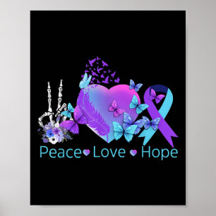 Peace Love Hope Suicide Awareness Hand Skeleton Bu Poster