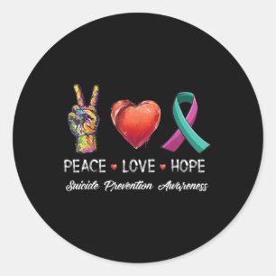 Peace Love Hope Suicide Prevention Awareness Men W Classic Round Sticker