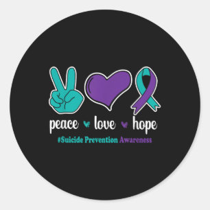 Peace Love Hope - Suicide Prevention Awareness Rib Classic Round Sticker