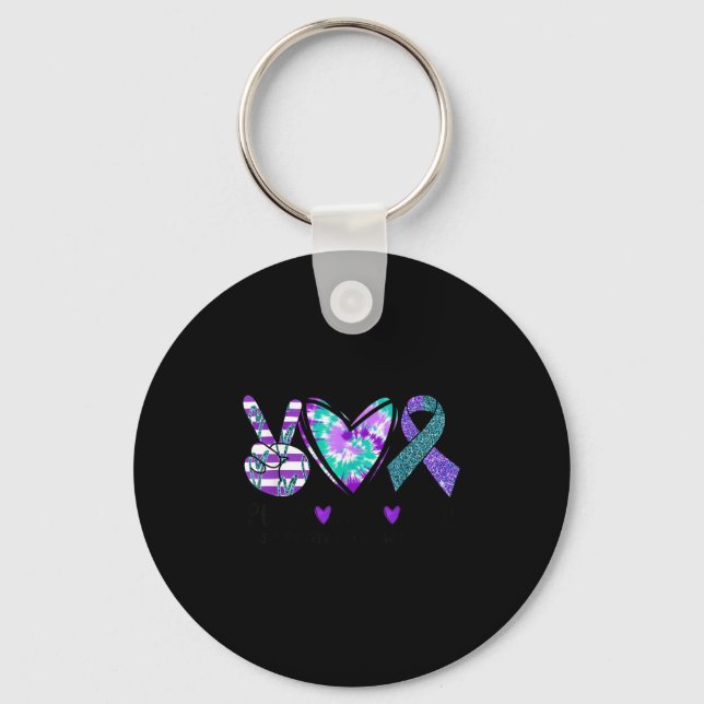Peace Love Hope Suicide Prevention Awareness Tie-d Key Ring (Front)