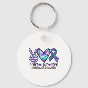 Peace Love Hope Suicide Prevention Awareness Tie-d Key Ring