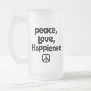 Peace Love Hoppieness Frosted Glass Beer Mug