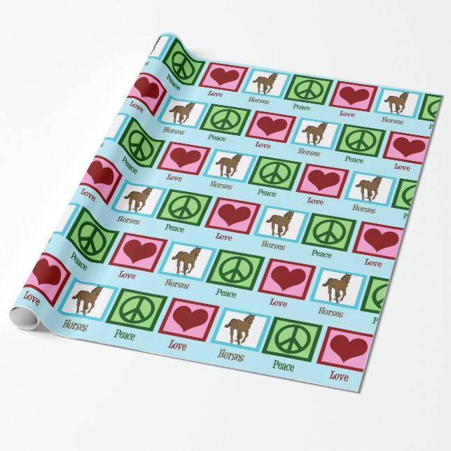 Peace Love Horses Christmas Wrapping Paper (Unrolled)