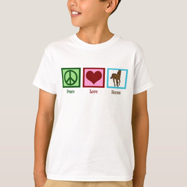 Peace Love Horses Cute Horse Kids T-Shirt (Front)