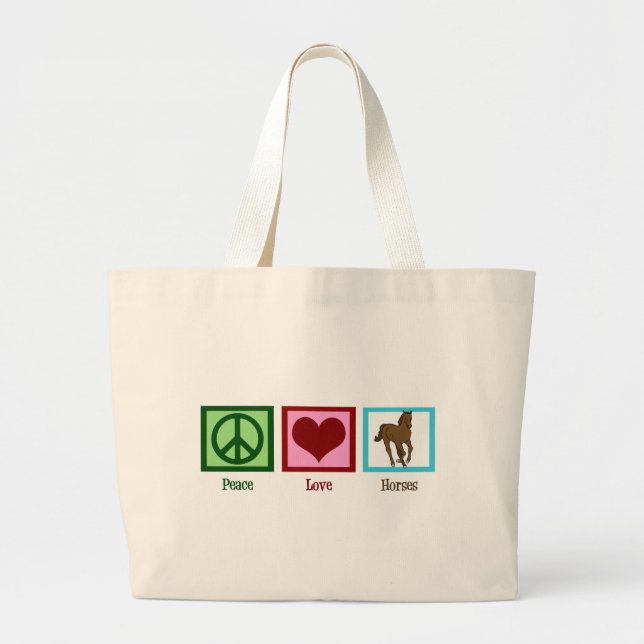 Peace Love Horses Large Tote Bag (Front)