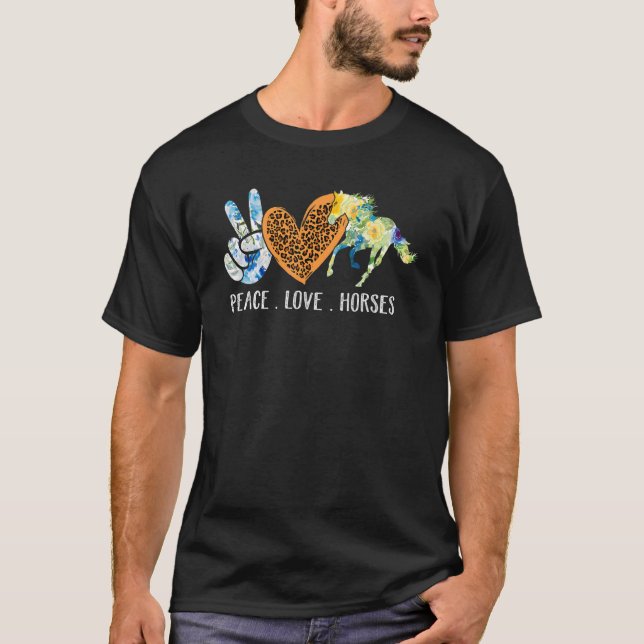 Peace Love Horses Riding Equestrian Gypsy Hippie W T-Shirt (Front)