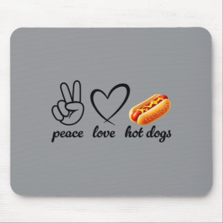 Peace Love Hot Dogs Funny Hot Dog Lover Bbq Fan Mouse Mat
