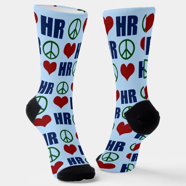 Peace Love HR Cute Human Resources Blue Socks (Angled)
