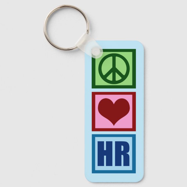 Peace Love HR Personalised Human Resources Blue Key Ring (Front)
