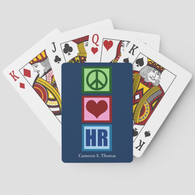Peace Love HR Personalised Human Resources Blue Playing Cards (Back)