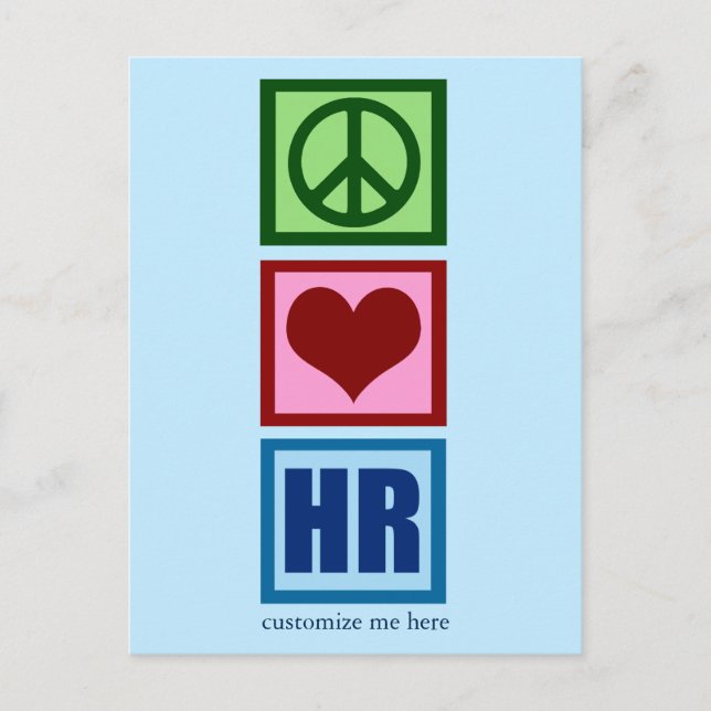 Peace Love HR Personalised Human Resources Blue Postcard (Front)