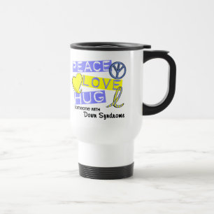 PEACE LOVE HUG Someone With Down Syndrome T-Shirts Travel Mug