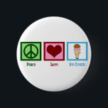 Peace Love Ice Cream 6 Cm Round Badge<br><div class="desc">Pretty peace sign,  heart,  and a triple scoop of chocolate,  vanilla,  and strawberry ice cream in a cone. A cute ice cream parlour button.</div>