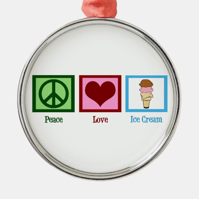 Peace Love Ice Cream Metal Tree Decoration (Front)