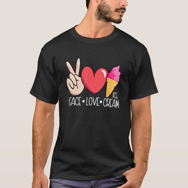 Peace Love Ice Cream Summer Frozen Gelato T-Shirt (Front)