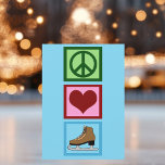 Peace Love Ice Skating Holiday Card<br><div class="desc">Cute Peace Love Ice Skating Christmas card for an ice dancer who likes peace signs and hearts. Pretty blue ice skater cards this Christmas for an figure skater.</div>