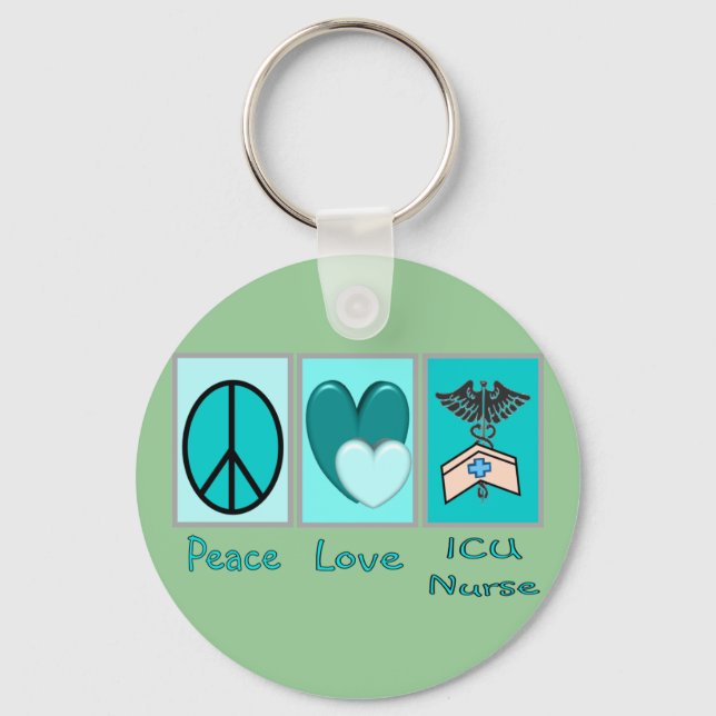 Peace Love ICU Nurse Key Ring (Front)
