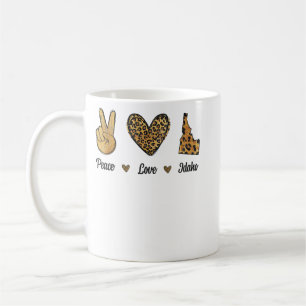 Peace Love Idaho Leopard Flag Map Souvenirs For Me Coffee Mug