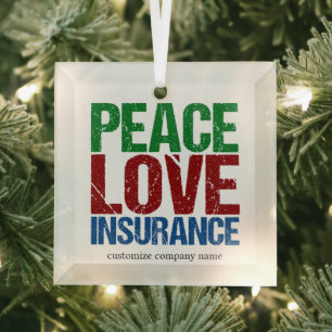Peace Love Insurance Custom Company Christmas Glass Tree Decoration