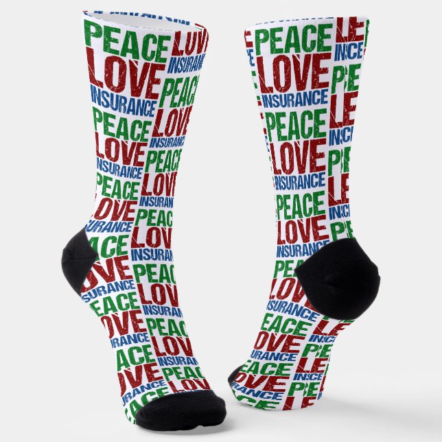 Peace Love Insurance Funny Christmas Socks (Angled)