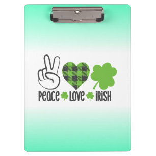 Peace Love Irish St. Patrick's Day Design-66677 Clipboard