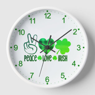 Peace Love Irish St. Patrick's Day Design-66677 Clock