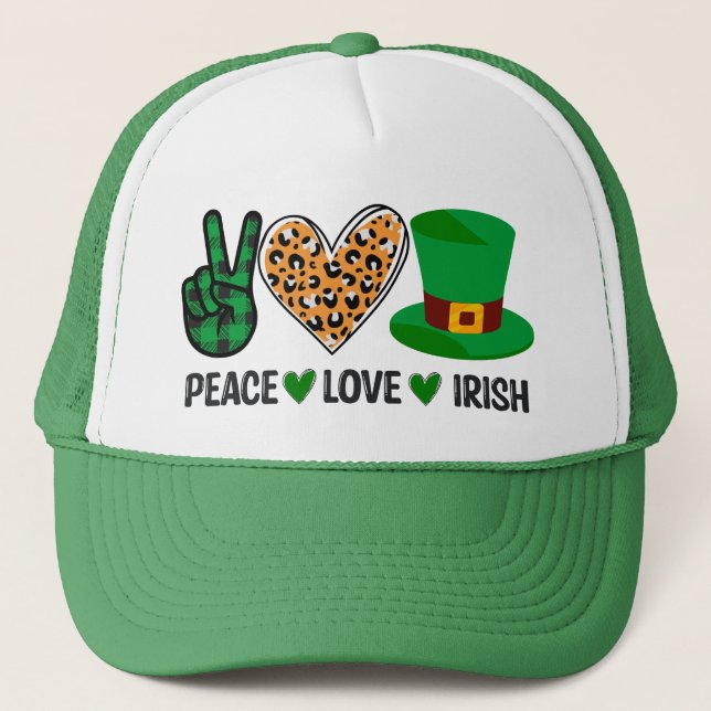 Peace Love Irish St Patrick's Day Trucker Hat (Front)