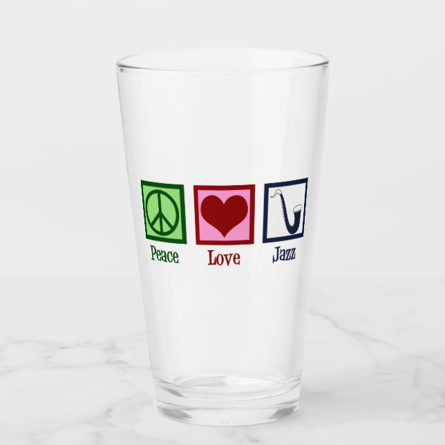Peace Love Jazz Music Saxophone Glass (Front)