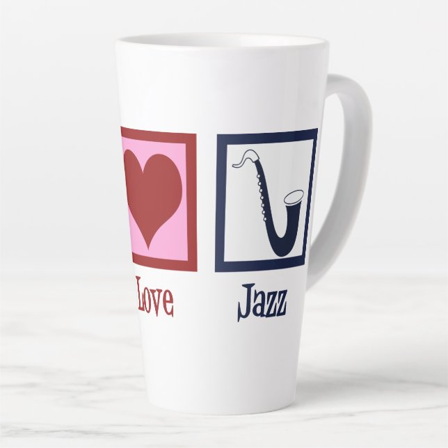 Peace Love Jazz Music Saxophone Latte Mug (Right Angle)