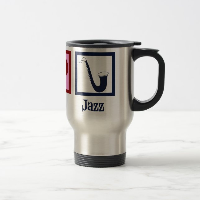 Peace Love Jazz Music Saxophone Travel Mug (Right)