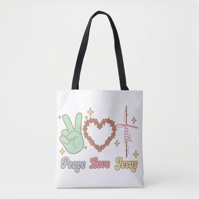 Peace, love, Jesus, God, Church, Religious, Bible  Tote Bag (Front)