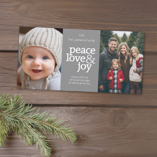 Peace Love Joy - 2 Photo - Grey Dots Holiday Card