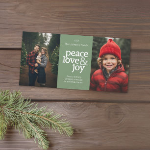 Peace Love Joy - 2 Photos - pastel green Holiday Card