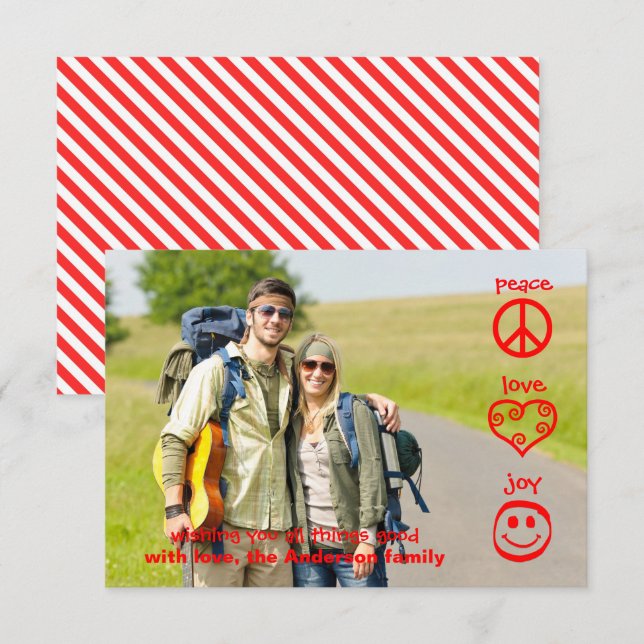 Peace, Love, Joy - 3x5 Christmas Card (Front/Back)