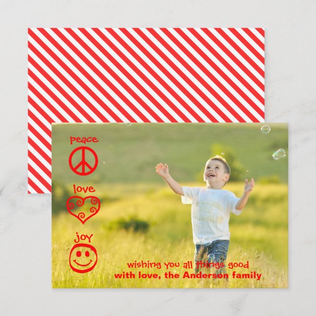 Peace, Love, Joy - 3x5 Christmas Card (Front/Back)