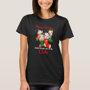 Peace Love Joy And Cats In Sock Christmas For Cat T-Shirt