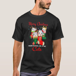 Peace Love Joy And Cats In Sock Christmas For Cat T-Shirt