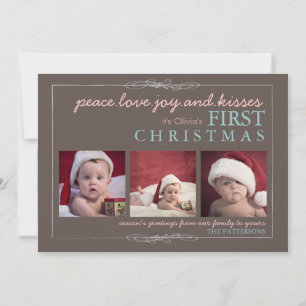 Peace Love Joy Baby's First Christmas Photo Card