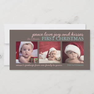 Peace Love Joy Baby's First Christmas Photo Card