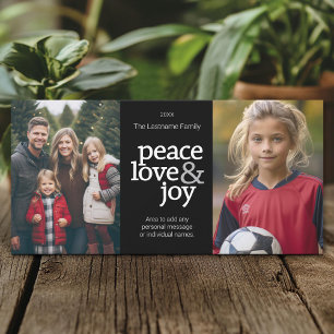 Peace Love & Joy - Black - 2 Photos Holiday Card