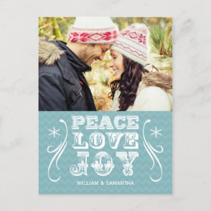 Peace Love Joy Blue Chevron Holiday Postcard